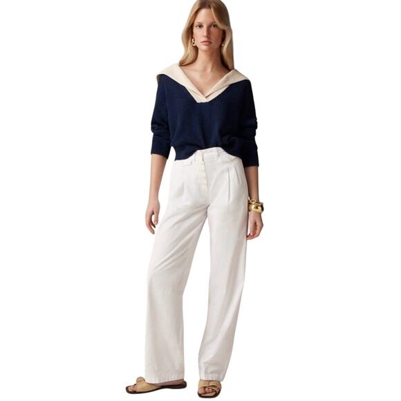 NWT J.Crew Navy Cotton Pleated Chino Pants Wide Leg Size 18 Button Fly - Picture 6 of 7